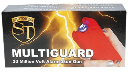 80,000,000 Volt Mutiguard Stun Gun Alarm And Flashlight With Built In Charger Red