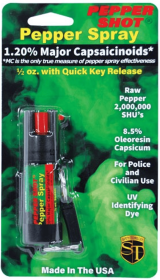 Pepper Shot 1.2% Mc  1/2 Oz  Pepper Spray Belt Clip And Quick Release Key Chain