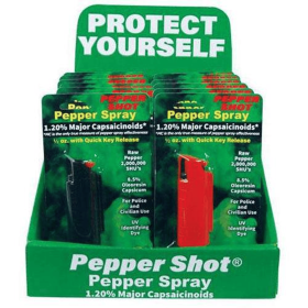 12 Pepper Shot 1.2% Mc Sprays With Counter Display (Color: 3 Black, 3 Blue, 3 Pink, 3 Red, size: PS-HC)