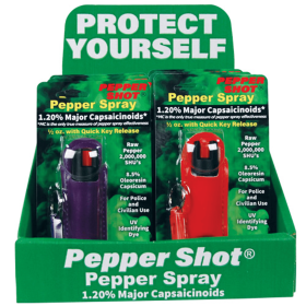 12 Pepper Shot 1.2% Mc Sprays With Counter Display (Color: 3 Black, 2 Blue, 3 Pink, 2 Red, 2 Purple, size: PS-HALO)