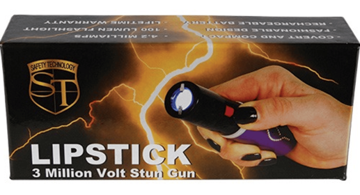 Stun Master 25,000,000 Volt Rechargeable Lipstick Stun Gun With Flashlight (Color: Purple)