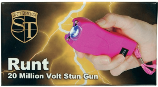Rechargeable Runt 80,000,000 Volt Stun Gun With Flashlight And Wrist Strap Disable Pin (Color: Pink)