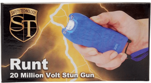 Rechargeable Runt 80,000,000 Volt Stun Gun With Flashlight And Wrist Strap Disable Pin (Color: Blue)