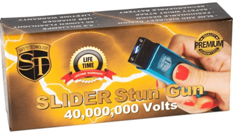 Slider 40 Million Volt Stun Gun Flashlight 4.9 Milliamps (Color: Blue)