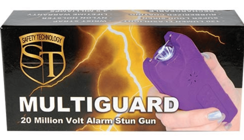 80,000,000 Volt Multiguard Stun Gun Alarm And Flashlight With Built In Charger (Color: Purple)