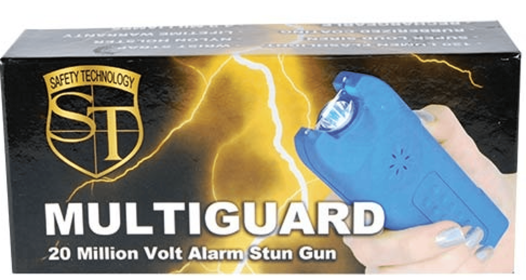 80,000,000 Volt Multiguard Stun Gun Alarm And Flashlight With Built In Charger (Color: Blue)
