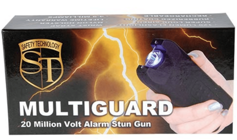 80,000,000 Volt Multiguard Stun Gun Alarm And Flashlight With Built In Charger (Color: Black)