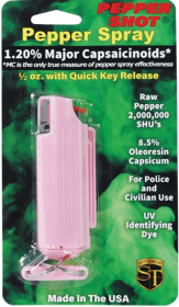 Pepper Shot 1.2% Mc 1/2 Oz Pepper Spray Hard Case Belt Clip And Quick Release Keychain (Color: Pink)