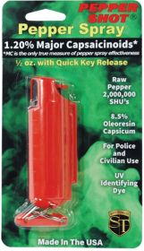 Pepper Shot 1.2% Mc 1/2 Oz Pepper Spray Hard Case Belt Clip And Quick Release Keychain (Color: Red)