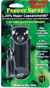Pepper Shot 1.2% Mc 1/2 Oz Pepper Spray Leatherette Holster And Quick Release Keychain (Color: Black)