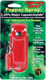 Pepper Shot 1.2% Mc 1/2 Oz Pepper Spray Leatherette Holster And Quick Release Keychain (Color: Red)