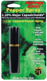 Pepper Shot 1.2% Mc 1/2 Oz Lipstick Pepper Spray (Color: Black)