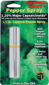 Pepper Shot 1.2% Mc 1/2 Oz Lipstick Pepper Spray (Color: Silver)