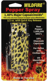Wildfire 1.4% Mc 1/2 Oz Pepper Spray Fashion Leatherette Holster And Quick Release Keychain (Color: Cheetah Black/Yellow)