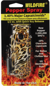 Wildfire 1.4% Mc 1/2 Oz Pepper Spray Fashion Leatherette Holster And Quick Release Keychain (Color: Leopard Black/Orange)