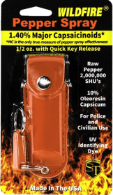 Wildfire 1.4% Mc 1/2 Oz Pepper Spray Leatherette Holster And Quick Release Keychain (Color: Red)