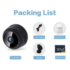 1pc A9 Mini Camera; HD 720P 2.4G Wifi IP Camera; Night Vision; Smart Home Security Wireless Mini Camcorder; Mobile Remote View Video Surveillance (Color: Black 64G SD Card)