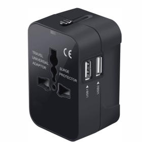 Travel Adapter With USB C, Universal All In One Worldwide Travel Adapter Power Converters Wall Charger AC Power Plug Adapter USB Type C Charging (Color: Black)